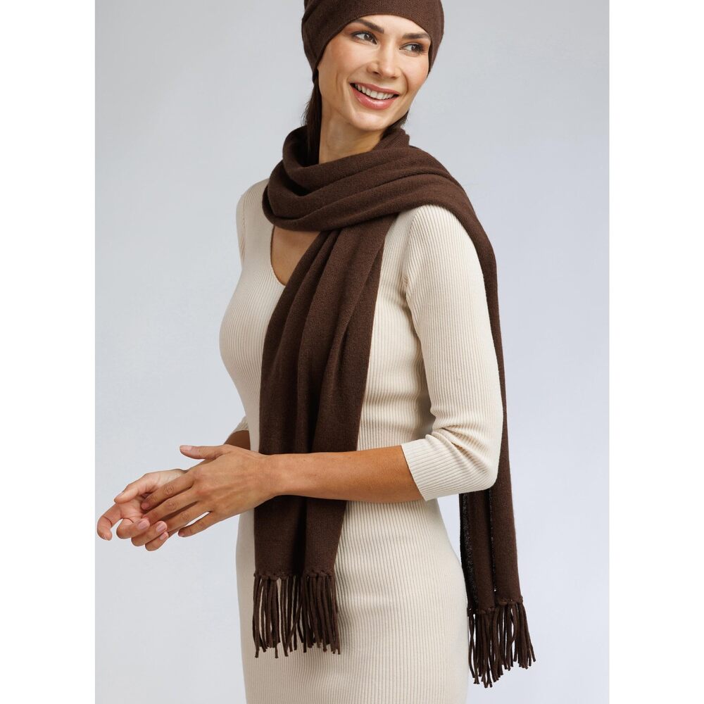 8183 Women's 100% Cashmere Knit Scarf With Fringe Detail; Super Soft - Picture 4 of 6